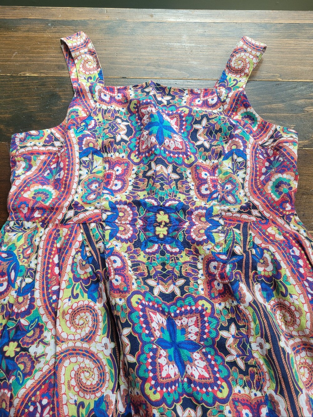 Linen Dress Lands End Colorful Boho Paisley Print 10P